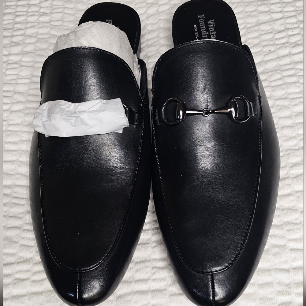 Vintage Foundry Co. NEW!! Black Leather Slip-On Loafers with Metal Accent